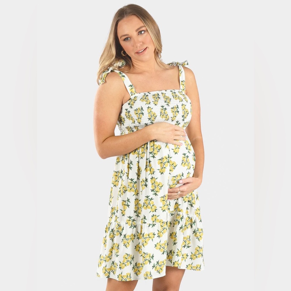 Angel Maternity Lemon Shoulder Tie Dress